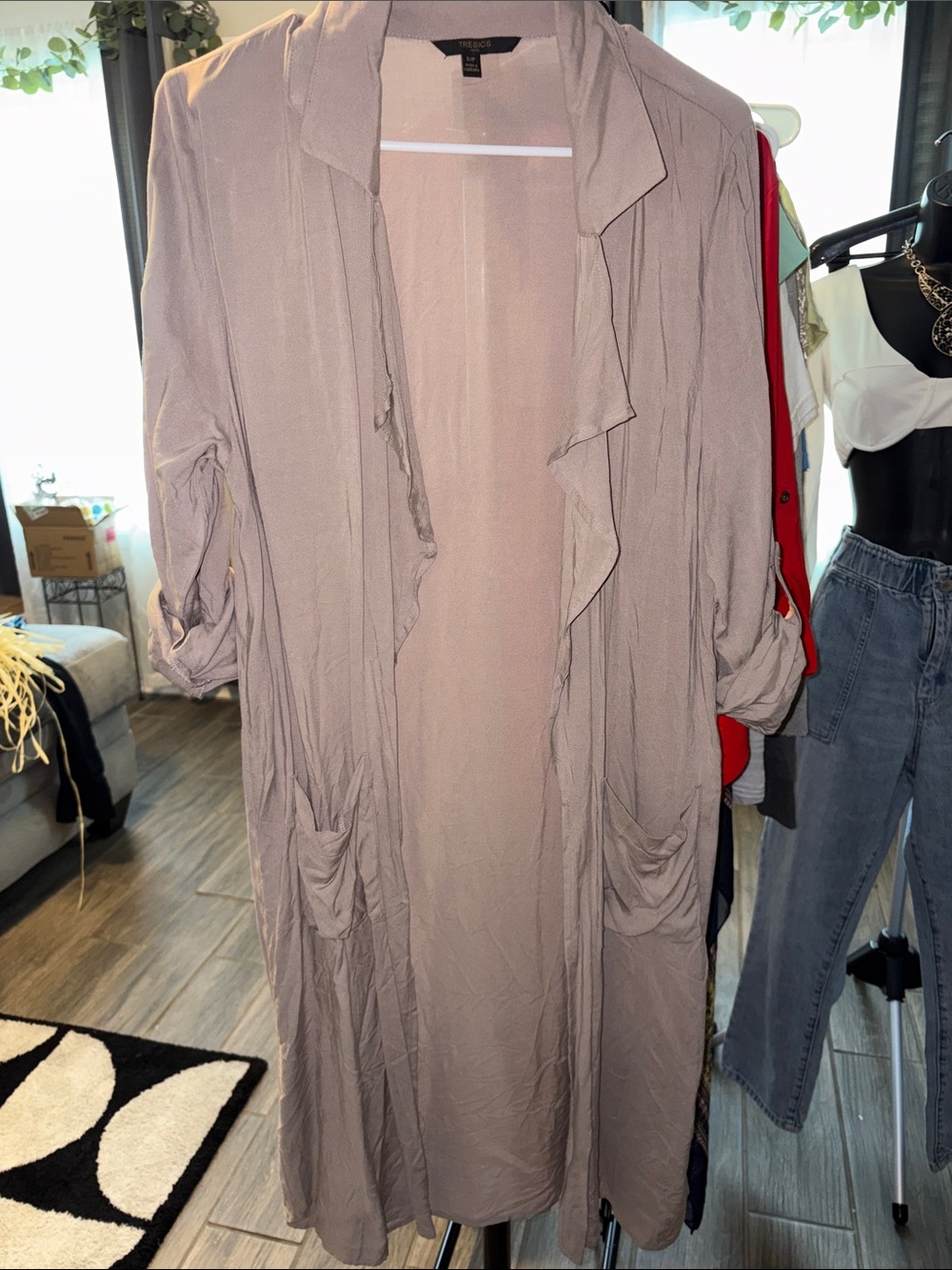 Tresics Luxe Light Mauve Draped Open-Front Long Cardigan size S/P